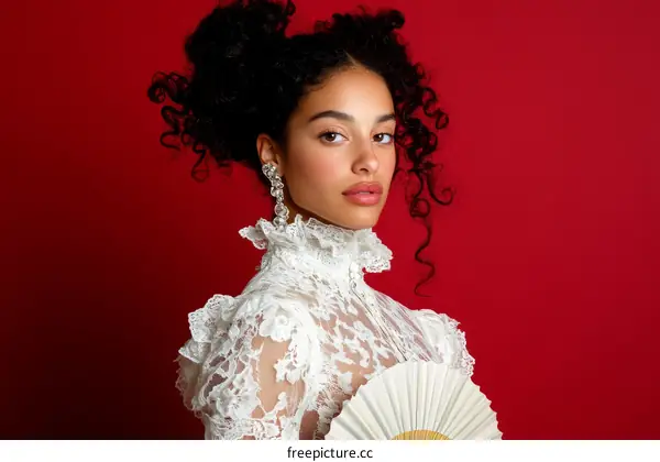 Elegant Woman in Vintage Lace Dress