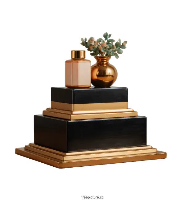 [Transparent Background PNG]Luxury Decorative Display of Black and Gold Boxes