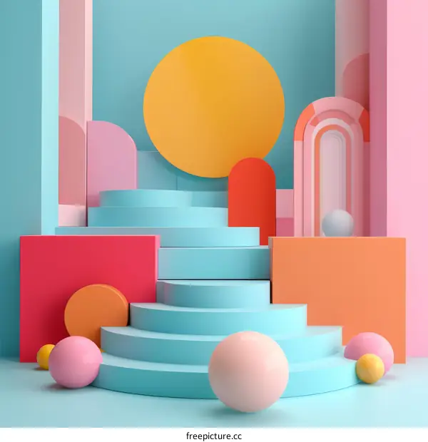 3D Rendering of a Vibrant Abstract Geometric Composition