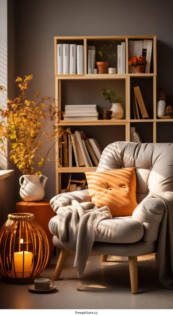 Inviting Living Space with Books and Cozy Chair