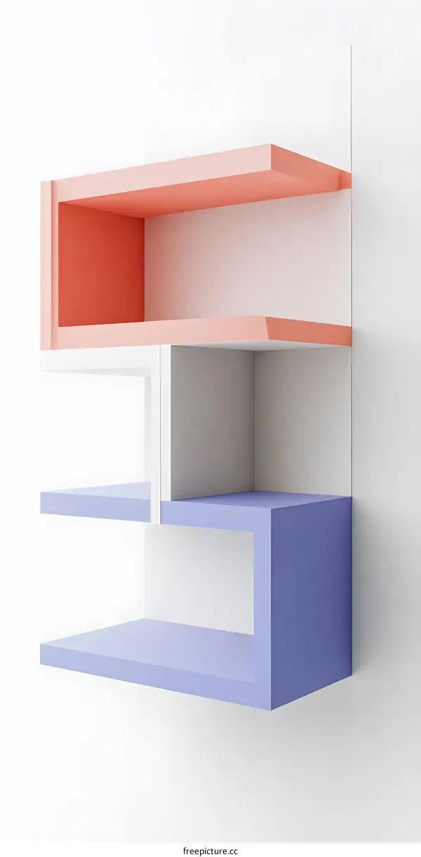 Modern Abstract Geometric Wall Shelf Design in Pink, White, and Blue