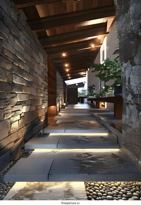 Modern Stone Steps and Pathway With Lighting
