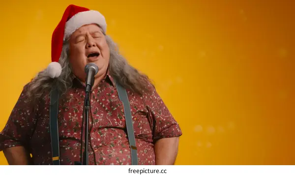 Asian man singing Christmas song