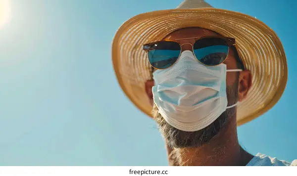 Man wearing a surgical mask and sunglasses