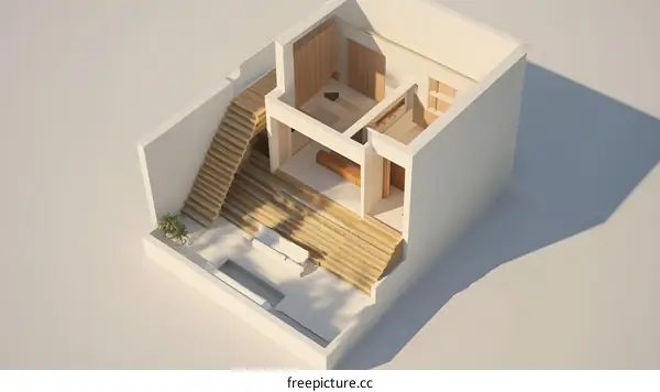 Modern House Interior Design with Wooden Stairs and Furniture