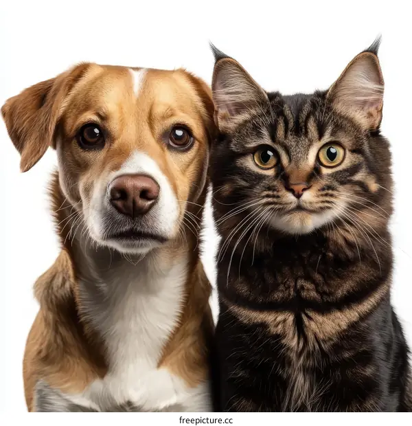 Close-up Portrait of a Dog and Cat