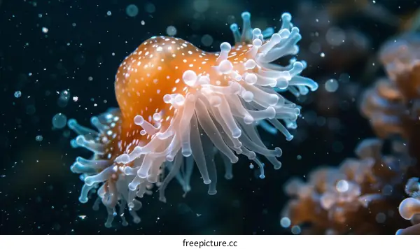Underwater Closeup of Orange and White Jellyfish