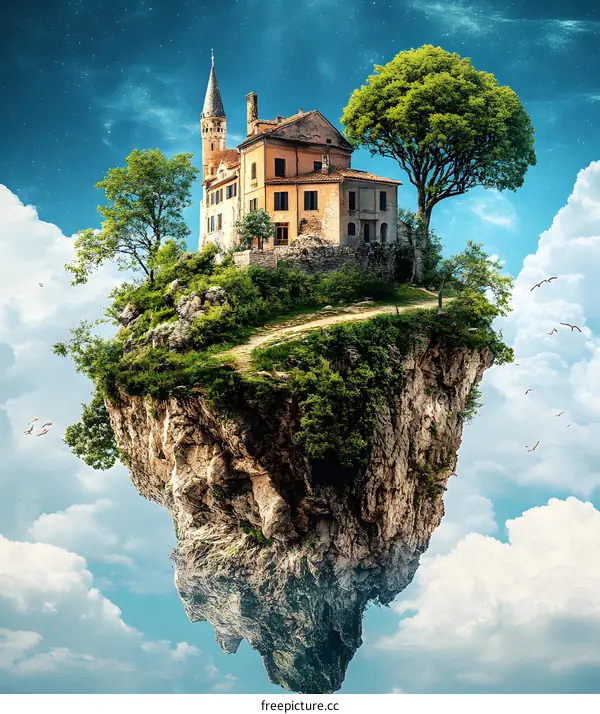 Floating House on a Cliff in the Clouds