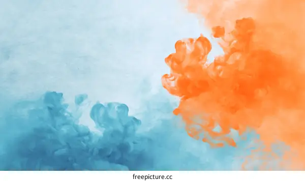 Abstract Ink Fusion of Blue and Orange
