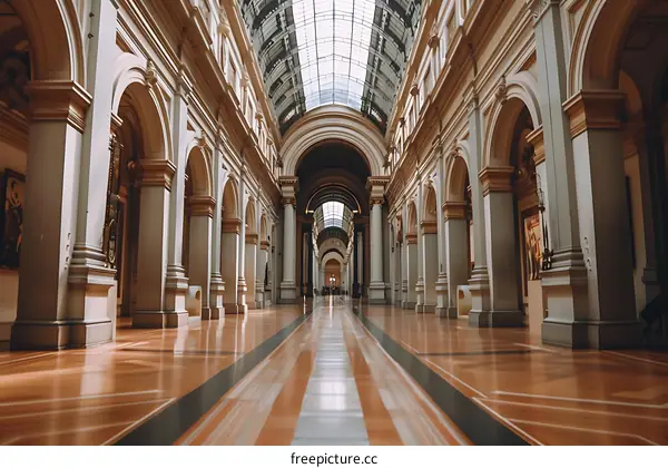 Classic Architecture Interior with People Walking in the Hallway