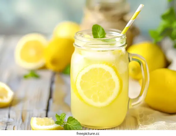 Refreshing Homemade Lemonade with Lemon Slices and Mint
