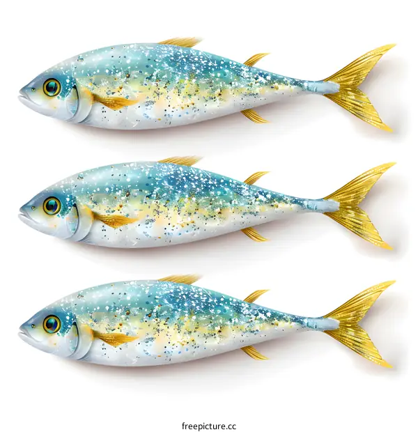 Three Identical Fish Illustration on White Background
