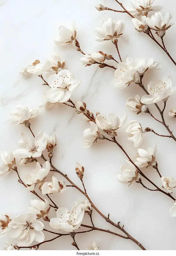 White Flowers on Marble Background