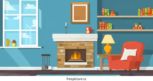 Cozy Living Room Illustration With Fireplace