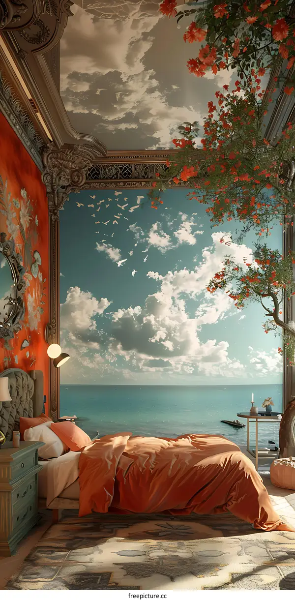 The sea and sky by the bed