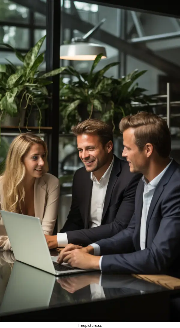 Three business people having a meeting in a modern office