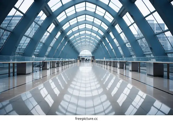 Modern architecture of glass and steel with curved lines