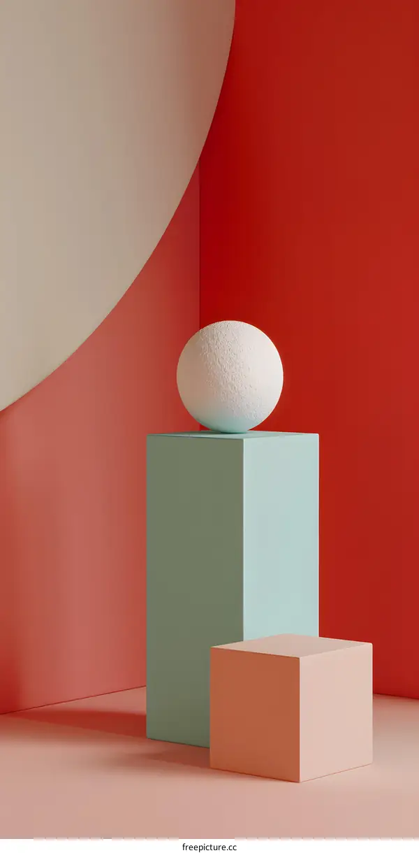 Minimalist Abstract Background With White Sphere On Blue Cube