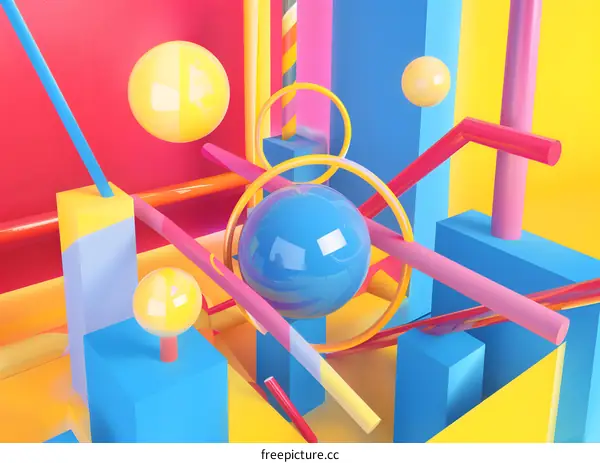 Abstract 3D Rendered Colorful Geometric Shapes