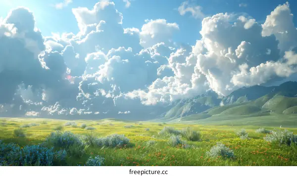 Sunny Mountain Meadow with Wildflowers