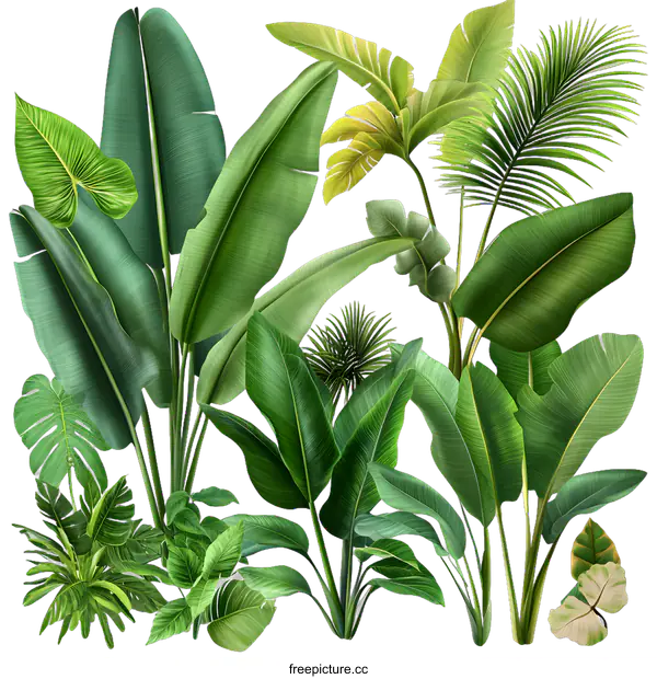 [Transparent Background PNG]Tropical Plants Illustration Green Leaves Botanical Garden