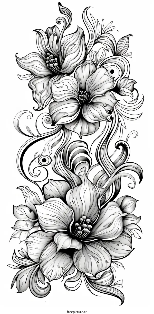 Black and white floral illustration