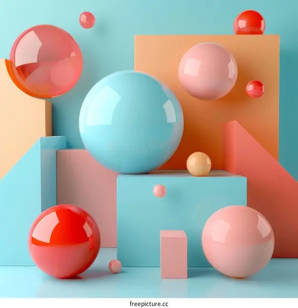 Pastel Pink and Blue Geometric Shapes 3D Rendering