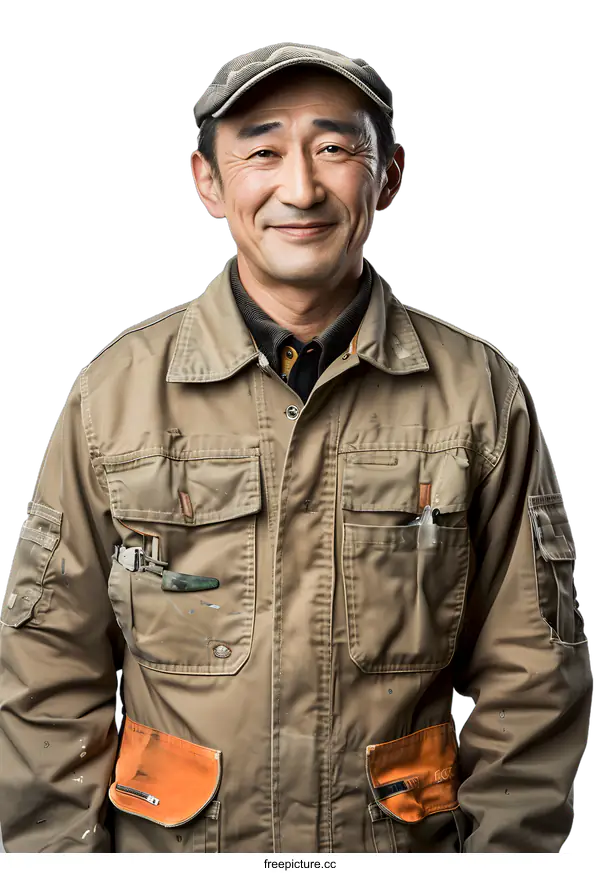 [Transparent Background PNG]Portrait of a smiling Japanese construction worker