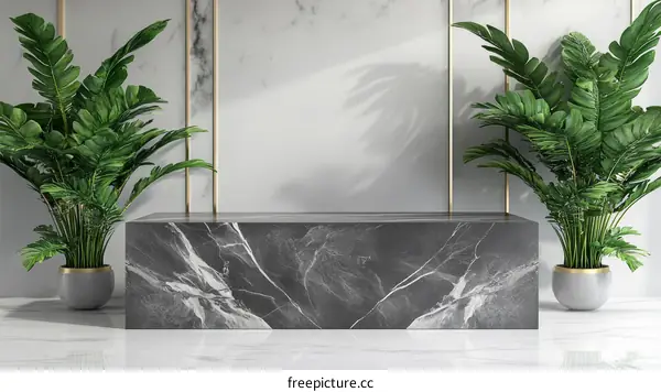 Modern Minimalist Marble Display Stand with Plants