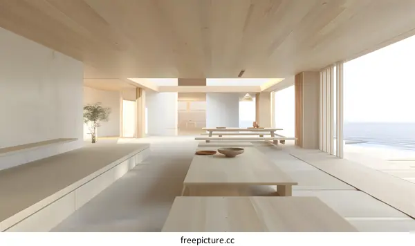Minimalist Japanese Style Wooden House Interior Design With Sea View