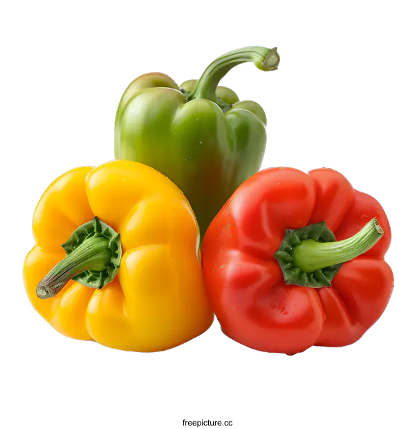 [Transparent Background PNG]Fresh Green Red Yellow Bell Peppers Isolated On White Background