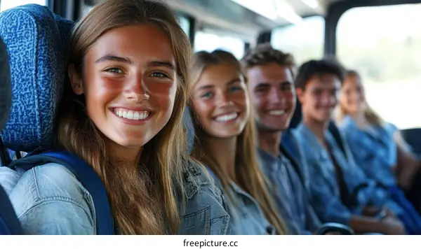 Group of Teenagers on a Bus Trip