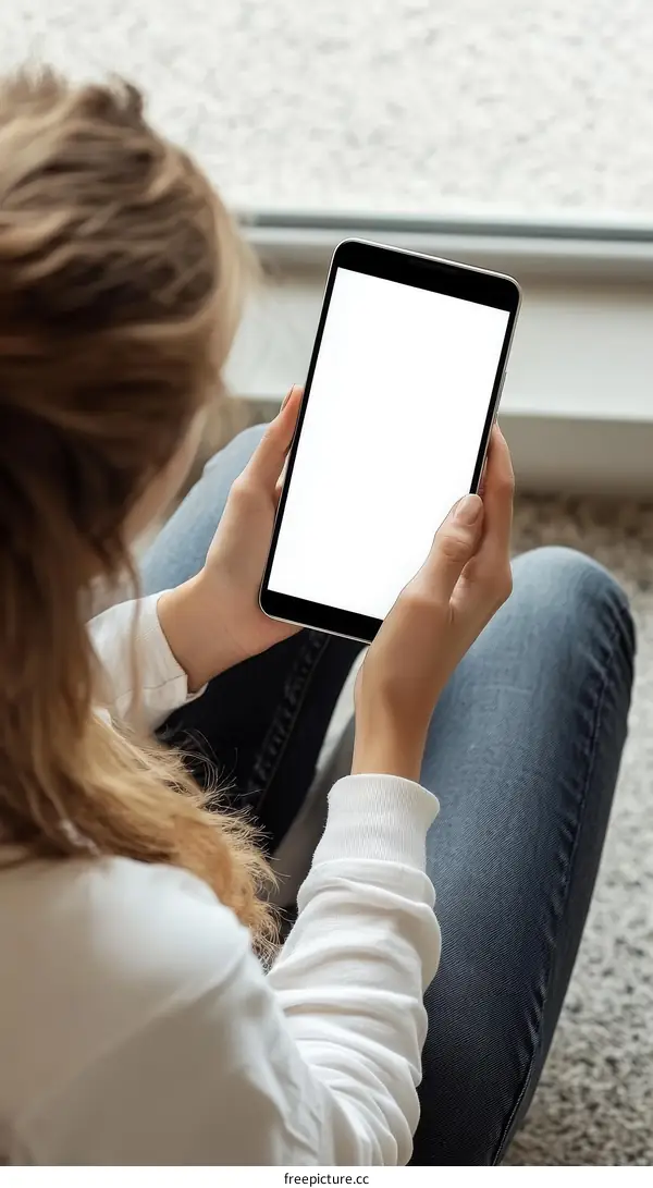 Woman Using Tablet Device Indoor