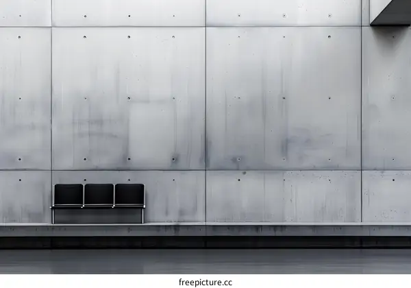 Minimalist Concrete Wall with Black Bench