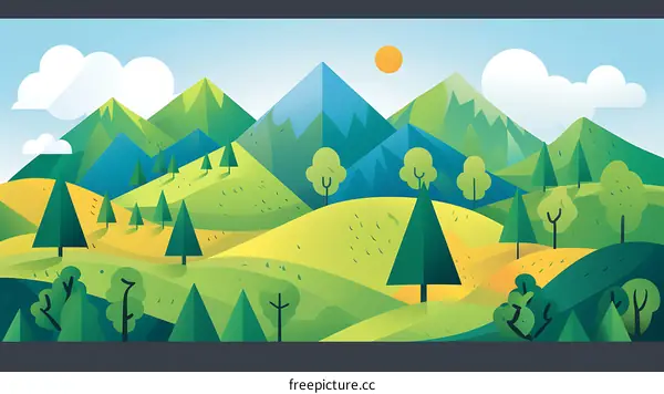 Green Mountain Landscape Illustration
