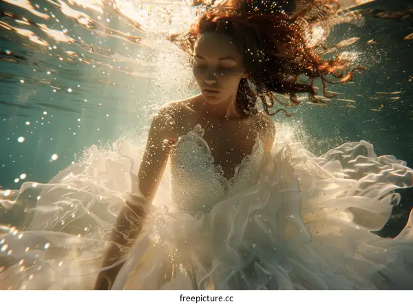 An Underwater Dream: Bride in White Wedding Dress