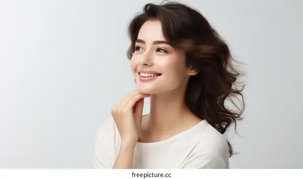 Beautiful young woman with perfect skin and toothy smile