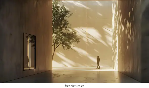 Minimalist Interior Design with a Tree and Sunlight