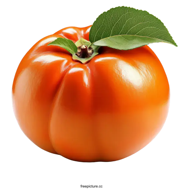 [Transparent Background PNG]Close-up of a Ripe Persimmon with Leaf