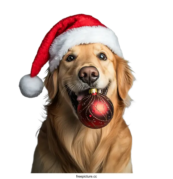 [Transparent Background PNG]Christmas Dog with Red Ornament