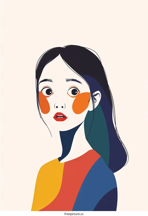 Colorful portrait of a young woman with dark hair