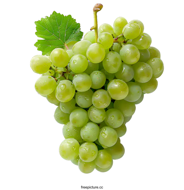 [Transparent Background PNG]Close-up of a bunch of green grapes with water drops on white background
