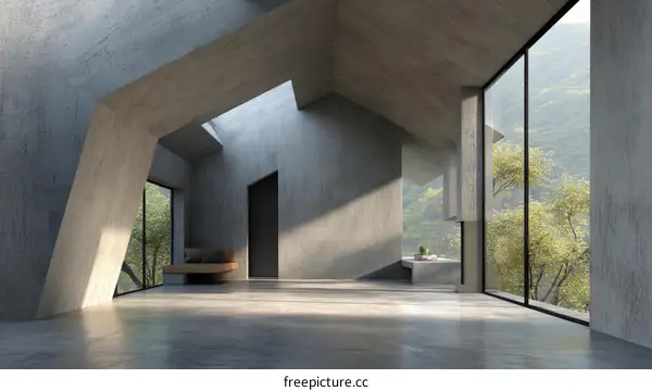 Modern Concrete Interior with Mountain View