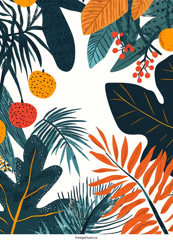 Tropical Leaves and Fruit Pattern Background