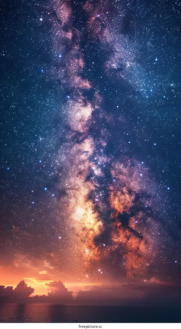 Starry Night Sky Over the Ocean