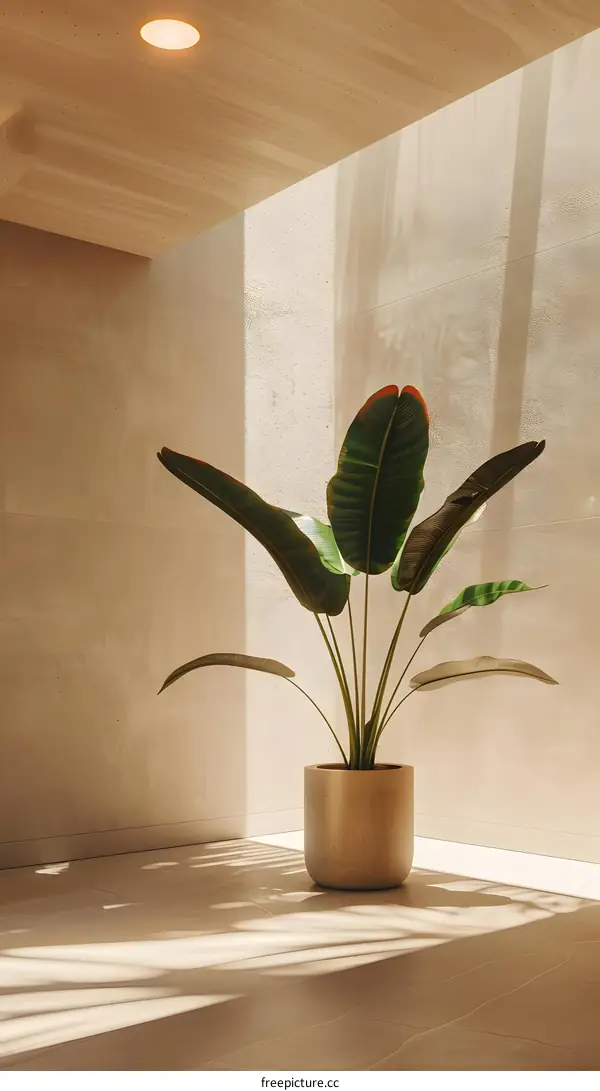 Minimalist Interior Design with a Single Plant in a Pot