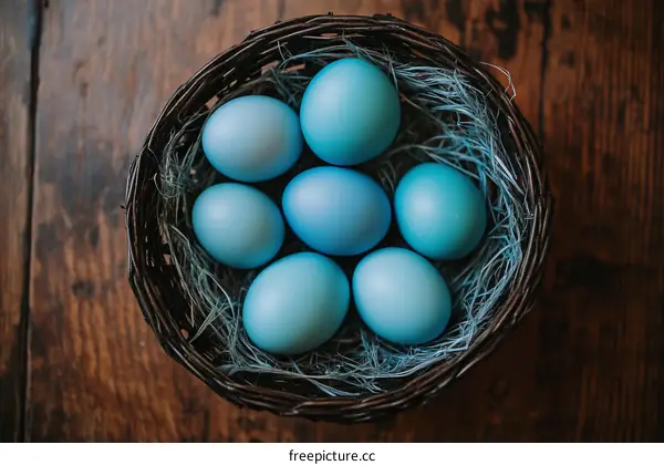Blue Eggs in a Wicker Basket