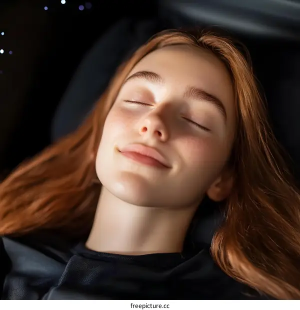Close Up Portrait of a Young Woman With Red Hair Sleeping