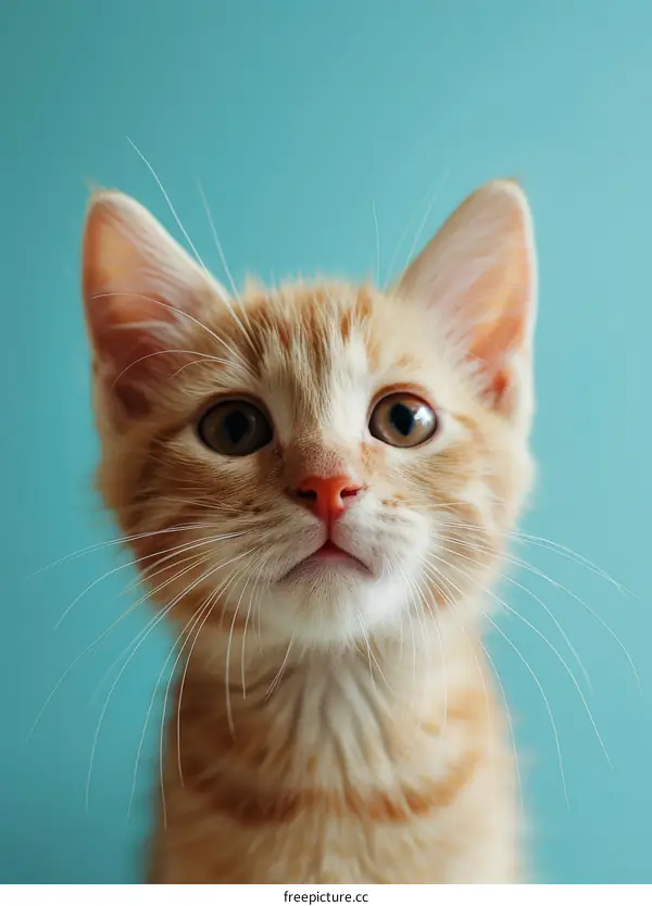 A ginger kitten looking up