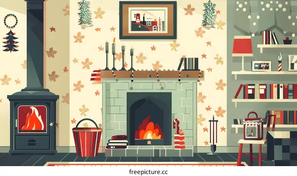 Cozy Christmas Fireplace Illustration